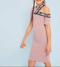Load image into Gallery viewer, Girls Cut Out Shoulder Lettering Dress