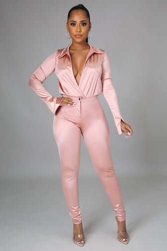 Satin Bodysuit Pants Set